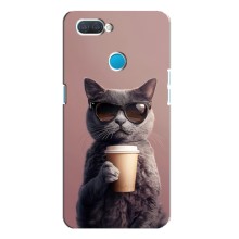 Чехол с принтом стильные животные для Оппо А12 (Кот с кофе)