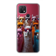 Чехол с принтом стильные животные для Оппо А15 (Ламы в очках)