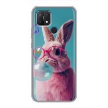 Чехол с принтом стильные животные для Оппо А15с – Кролик в очках