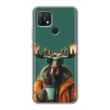 Чехол с принтом стильные животные для Оппо А15с – Лось с кофе