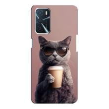 Чехол с принтом стильные животные для Оппо А16 (Кот с кофе)
