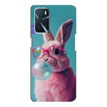 Чехол с принтом стильные животные для Оппо А16 (Кролик в очках)