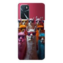 Чехол с принтом стильные животные для Оппо А16 (Ламы в очках)