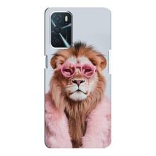 Чехол с принтом стильные животные для Оппо А16 (Лев в очках)