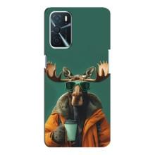 Чехол с принтом стильные животные для Оппо А16 (Лось с кофе)