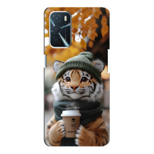 Друкований чохол 'Звірята з кавою' для Oppo A16 – Тигр з кавою