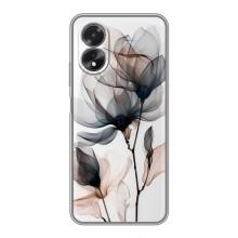 Чехол с цветочным принтом на Оппо А17 (Цветы на белом)