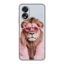 Чехол с принтом стильные животные для Оппо А17 – Лев в очках