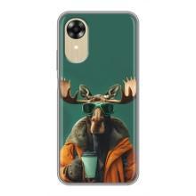 Чехол с принтом стильные животные для Оппо А17к – Лось с кофе