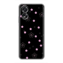 Чехол с розовым рисунком для Oppo A18 (Розовые цветы на черном)