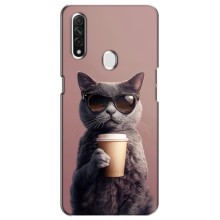 Чехол с принтом стильные животные для Оппо А31 (Кот с кофе)