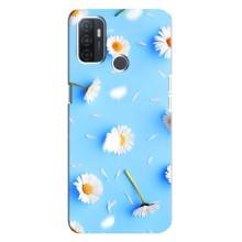 Чохол з Квітами для Oppo A32 (ромашки на блакитному)
