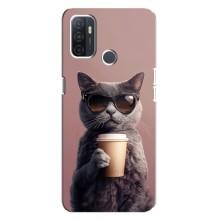 Чохол з принтом стильні тварини для ОППО А32 – Кіт з кавою