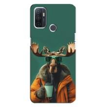 Чохол з принтом стильні тварини для ОППО А32 – Лось з кавою
