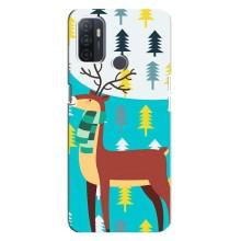 Силиконовый бампер с картинкой животных для Oppo A32 (Олень с шарфом)