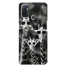 Силиконовый чехол с КАРТИНКАМИ лето для Oppo A32 (AlphaPrint) (Жирафы в очках)