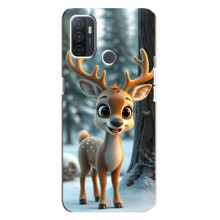 Яскравий чохол для Oppo A32 з Зимові Оленята (Оленятко в лісі)