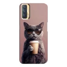 Чохол з принтом стильні тварини для OPPO A33 (Кіт з кавою)