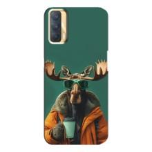 Чохол з принтом стильні тварини для OPPO A33 (Лось з кавою)