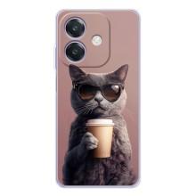 Чохол з принтом стильні тварини для Оппо А3х (Кіт з кавою)