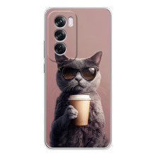 Чехол с принтом стильные животные для Оппо А5 – Кот с кофе