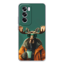 Чехол с принтом стильные животные для Оппо А5 – Лось с кофе