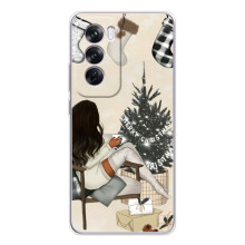 Рождественские, Праздничные Чехлы для Оппо А5 (Девушка с елкой)