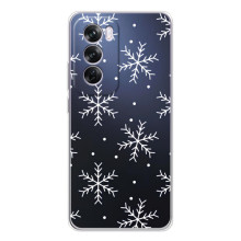 Зимние Чехлы для Оппо А5 - прозрачный фон – Белые снежинки