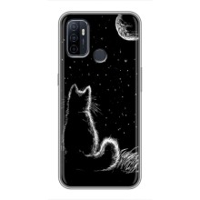 Чехол с принтом для Oppo A53 (AlphaPrint) Модные коты – Котик и луна