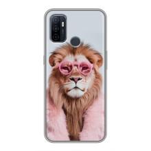 Чехол с принтом стильные животные для Оппо А53 – Лев в очках