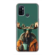 Чехол с принтом стильные животные для Оппо А53 – Лось с кофе