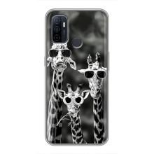 Силиконовый чехол с КАРТИНКАМИ лето для Oppo A53 (AlphaPrint) (Жирафы в очках)