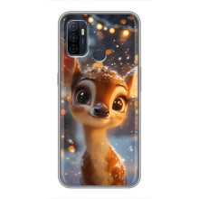 Яркий чехол для Oppo A53 с Зимними Оленятами – Оленёнок среди гирлянд