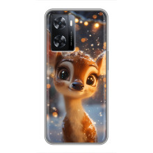Яркий чехол для Oppo a57s с Зимними Оленятами – Оленёнок среди гирлянд