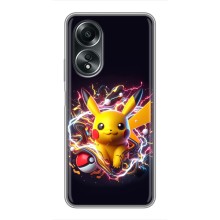 Чехол с Пикачу на OPPO A58 (4G) (Пикачу с мячом)