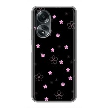Чехол с розовым рисунком для OPPO A58 (4G) (Розовые цветы на черном)