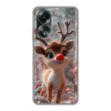 Яркий чехол для OPPO A58 (4G) с Зимними Оленятами (Олень с носом)