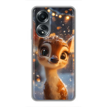 Яркий чехол для OPPO A58 (4G) с Зимними Оленятами (Оленёнок среди гирлянд)