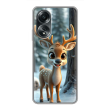 Яркий чехол для OPPO A58 (4G) с Зимними Оленятами (Оленёнок в лесу)