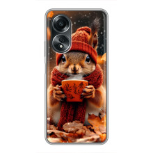 Печатный чехол «Зверята с кофе» для OPPO A58 (4G) – Белка с кофе