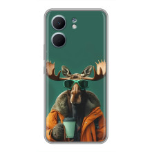 Чехол с принтом стильные животные для Оппо А5х (Лось с кофе)
