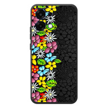 Силіконовий бампер з принтом (квіточки) на ОРО A6 Про (Яскраві квіти на чорному)