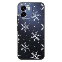 Зимние Чехлы для 

ОППО А6
 - прозрачный фон (Белые снежинки)