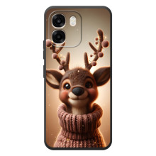 Яркий чехол для OPPO A6 с Зимними Оленятами (Олень в свитере)