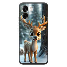 Яркий чехол для OPPO A6 с Зимними Оленятами (Оленёнок в лесу)