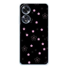 Чехол с розовым рисунком для OPPO A60 5G (Розовые цветы на черном)