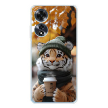 Друкований чохол 'Звірята з кавою' для OPPO A60 – Тигр з кавою