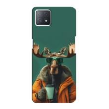 Чехол с принтом стильные животные для Оппо А72 (5G) – Лось с кофе