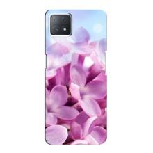 Силиконовый бампер с принтом (цветочки) на Оппо А73 (5G) (Сиреневые цветы)
