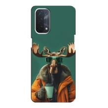 Чохол з принтом стильні тварини для OPPO a74 (5G) – Лось з кавою